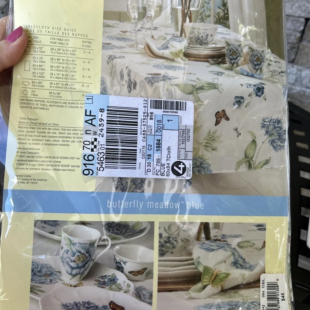 Lenox Butterfly Meadow Blue Oblong Table Cloth 60x84 Older Packing